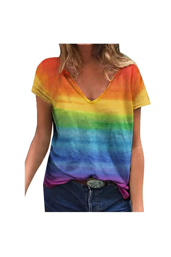 Womens T Shirts, Women's Fashion Summer Casual V Neck Printed Short Sleeved Top Women's T Shirt Tech Pack Orange XL