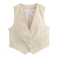 thumbnail image 1 of Yuhangmm Womens Vests Lightweight, Elegant Cropped Vest Dressy Outerwear for Women with Button-Down Neckline Smart Casual Sleeveless Jacket Beige S, 1 of 2