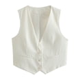 thumbnail image 1 of Yuhangmm Womens Vests Lightweight, Elegant Cropped Vest Dressy Outerwear for Women with Button-Down Neckline Smart Casual Sleeveless Jacket White S, 1 of 2