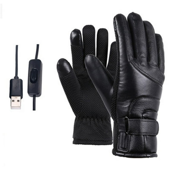 Yuhsdv Leather Thermal Heated Gloves Hand Warmer Electric Heating Gloves for Motorcycle
