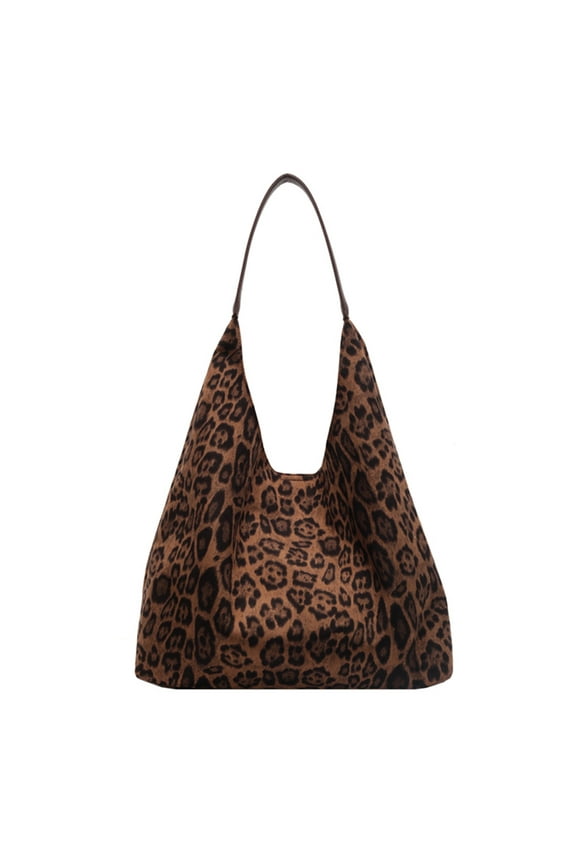 Yuhsdv Women Suede Large Tote Bag Leopard Print Shoulder Bag Hobo Bag for Work (Brown)