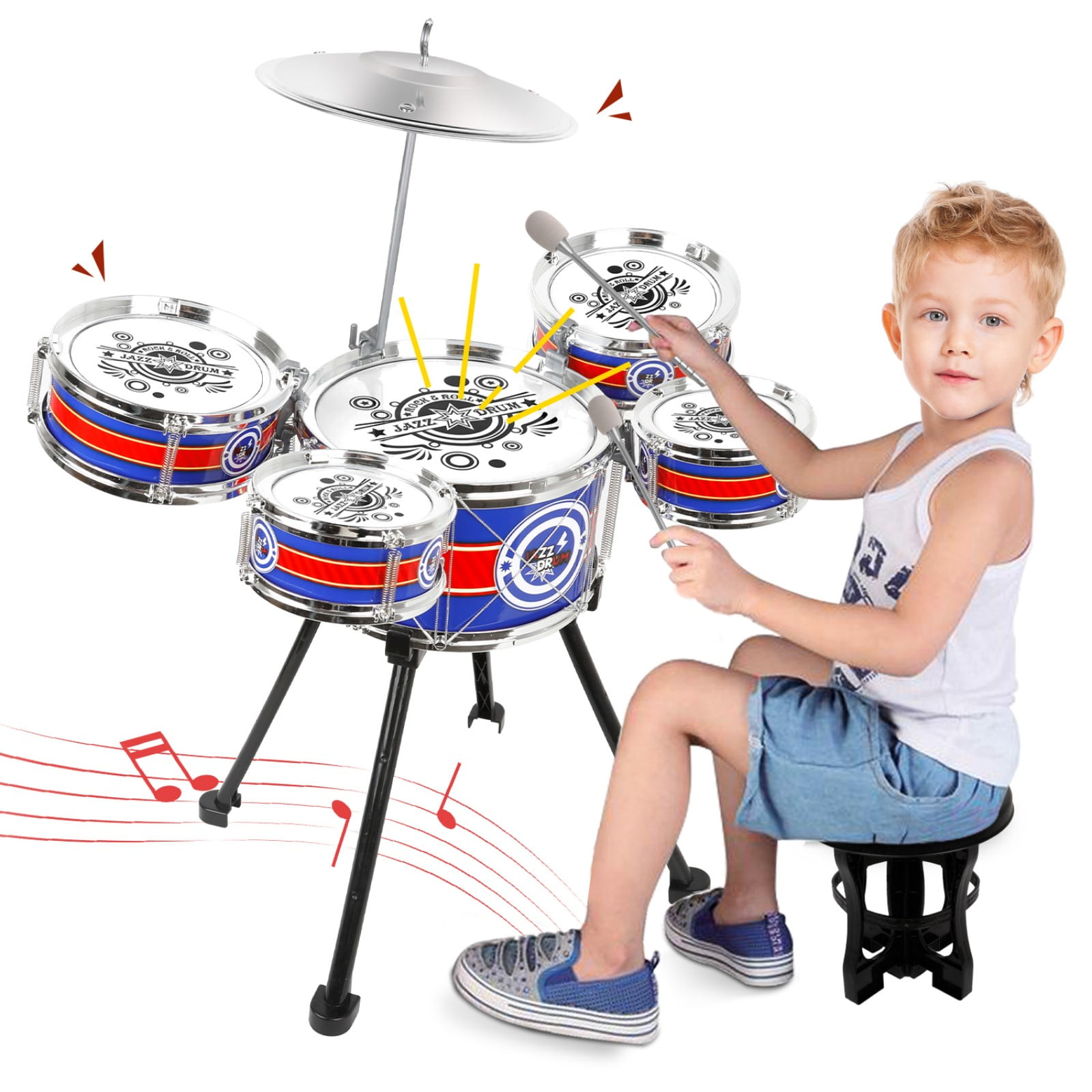 Yuhuan Kids Drum Set for Beginners Children Jazz Drum Sets 5 Drums with