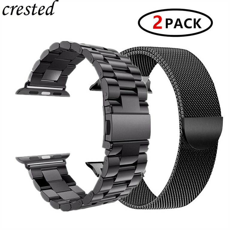 YuiYuKa 2 Pcs Metal Stainless steel Strap Compatible with Apple Watch bands  44mm 40mm 41mm 45mm 38mm 42mm 49mm Milanese Loop Band Magnetic Strap for  iwatch series 9 8 7 SE 6 5 4 3 2 1 Black 