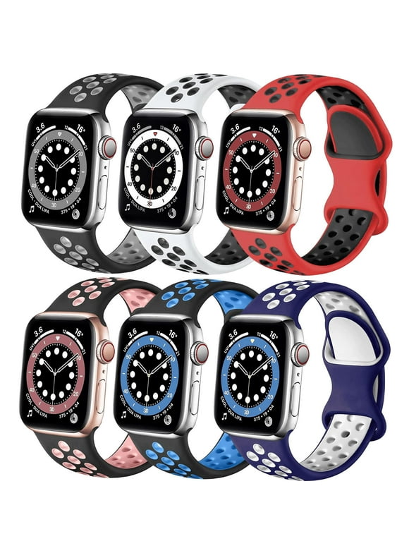 YuiYuKa 6 Pack Nike Sport Band Compatible with Apple Watch Bands 49mm 45mm 41mm 44mm 40mm 42mm 38mm Women Men Adjustable Breathable Silicone Wrist for iWatch Seires 9 8 7 SE 6 5 4 3 2 1