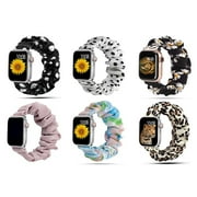 YuiYuKa 6 Pack Nylon Scrunchy Scrunchie Strap Compatible with Apple Watch Bands 49mm Ultra 38mm 40mm 41mm 42mm 44mm 45mm Women, Cute Fabric Adjustable Elastic Bands for iWatch Series SE 8 7 6 5 4 3