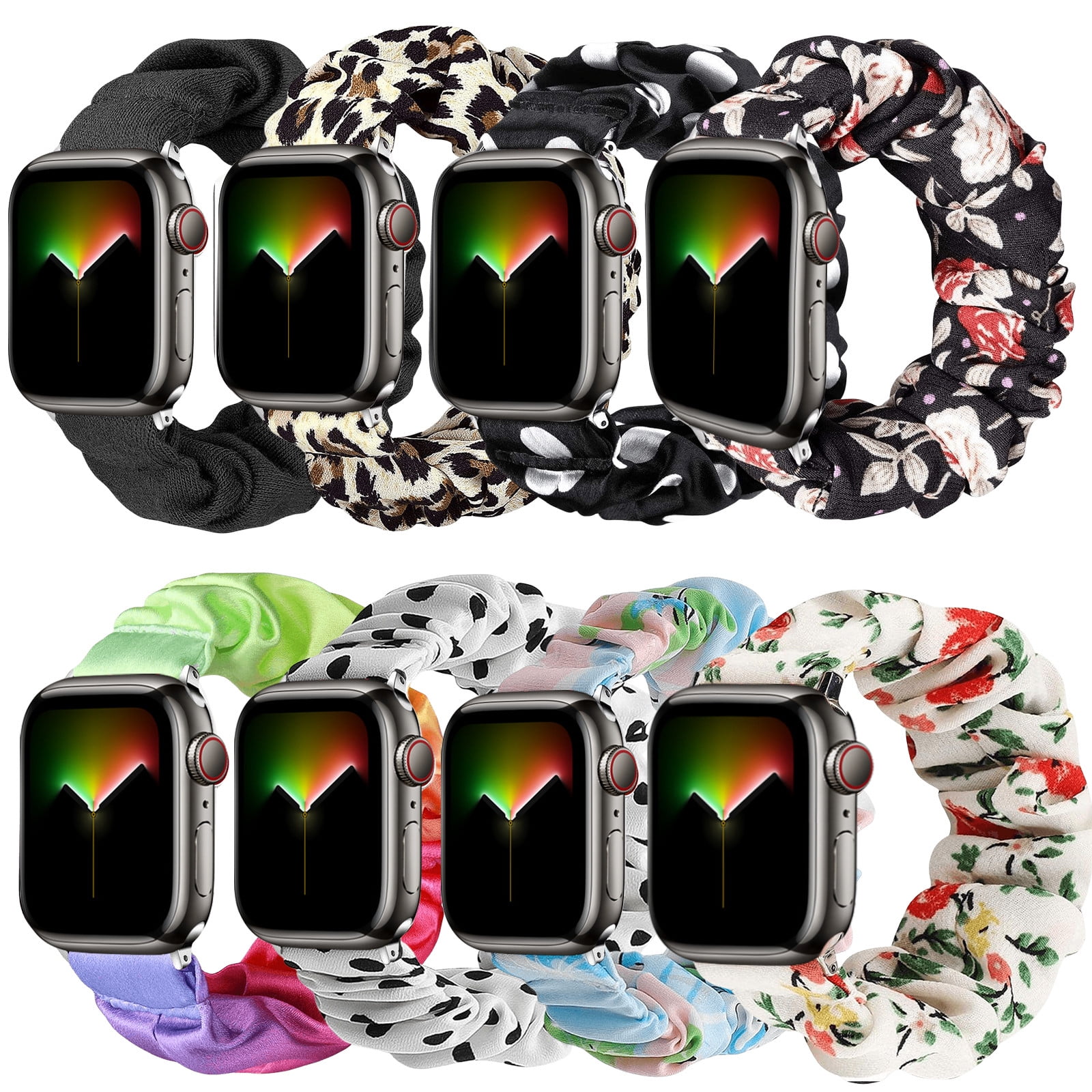 YuiYuKa 8Pack Scrunchie Solo Loop Band Compatible with Apple Watch