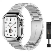YuiYuKa Case+strap Compatible with Apple Watch band 45mm 41mm 40mm 44mm 42mm 38mm,Accessories Stainless Steel belt metal wristbands Bracelet IWatch series 7 3 4 5 6 SE 8 9 Wristbands - silver tool