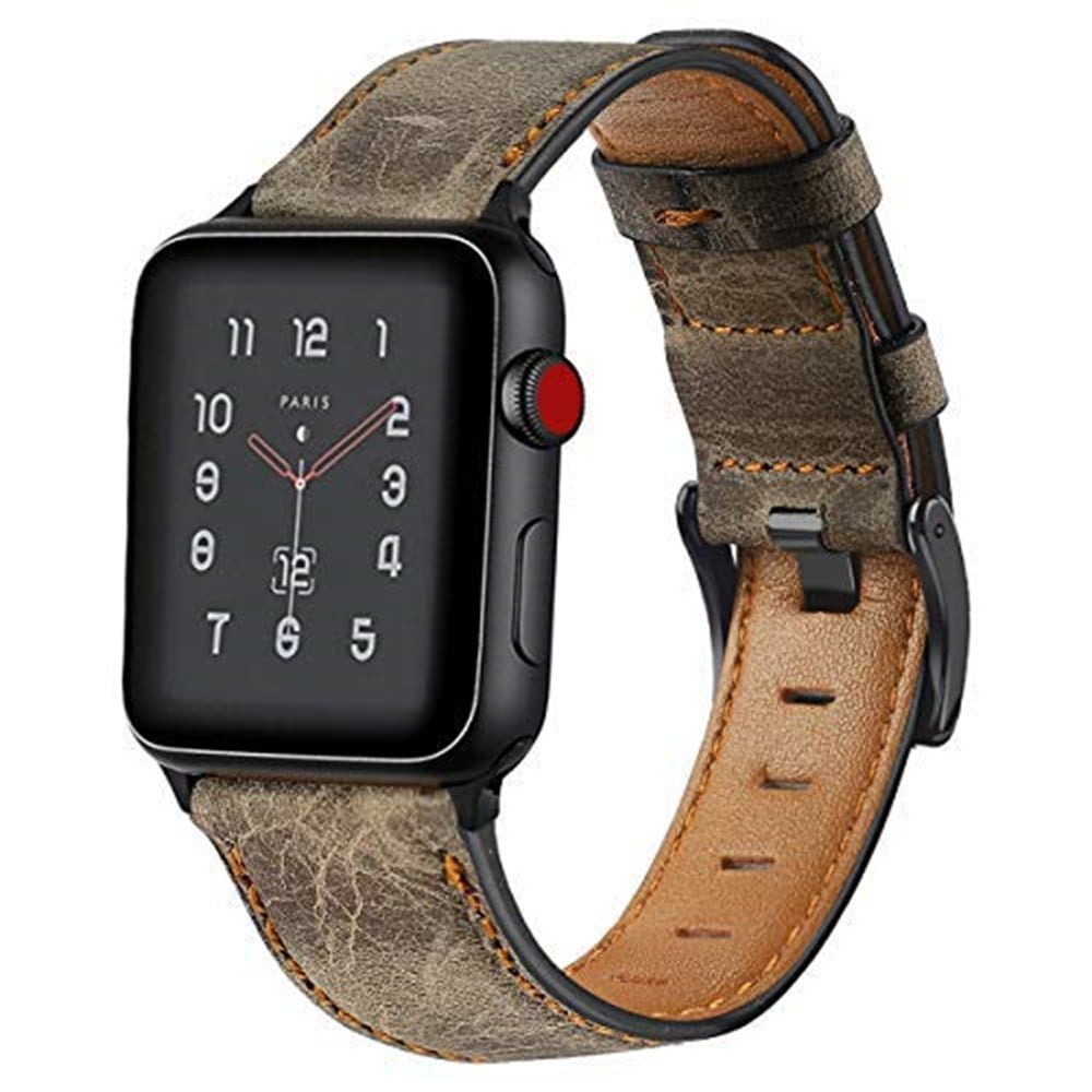 Deeplus for Apple Watch Band 45mm 44mm 42mm 41mm 40mm 38mm, Carved Handmade Bump Retro Genuine Leather Flower Replacement Strap for Men Women Brown