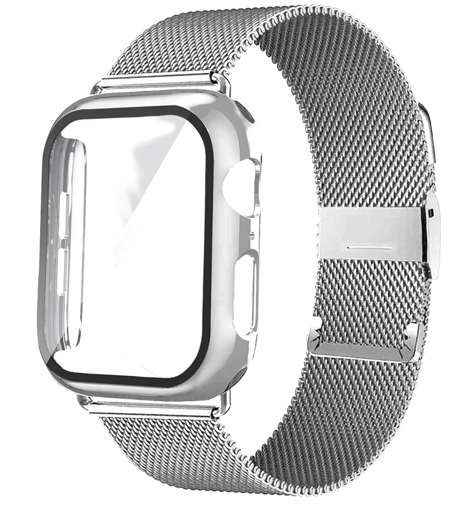 YuiYuKa Glass+Case+strap Compatible with Apple Watch band 40mm 44mm