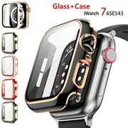 YuiYuKa Glass+Cover Compatible with Apple Watch Case 45mm 41mm 44mm 40mm 42mm 38mm iWatch Bumper+Screen Protector Apple Watch Series 3 4 5 6 SE 7 8 9 - White rose