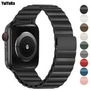 YuiYuKa Magnetic Loop Leather Link Bands Compatible with Apple Watch Bands 41mm 45mm 49mm 44mm 40mm 42mm 38mm for iwatch Band 8 7 SE 6 5 4 3 Women Men - black