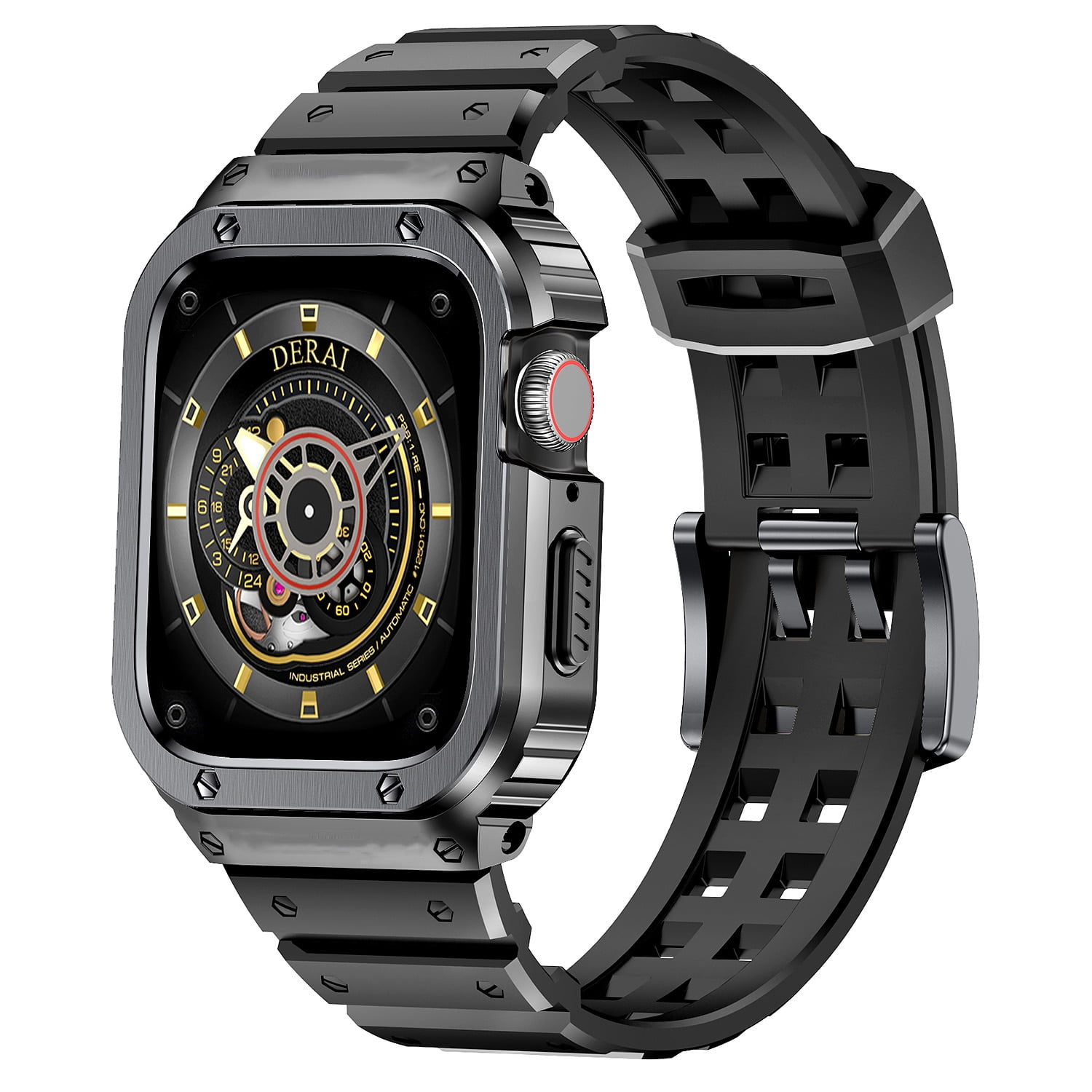 YuiYuKa Men Band with Case Compatible Apple Watch Bands 44mm 45mm Sport