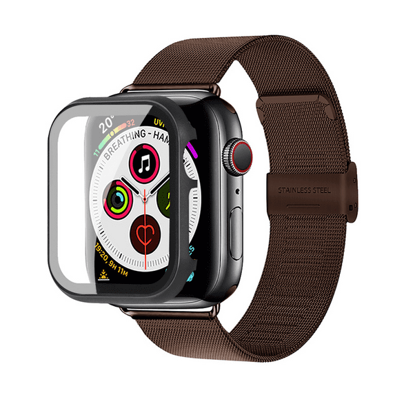 YuiYuKa Milanese Loop Bands and Hard Aluminium Case Cover for Apple Wacth Bands for 44mm 42mm 40mm 38mm, Stainless Steel Metal Mesh Wristbands With Bumper Protector for iWatch Series SE 6 5 4 3 2 1