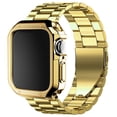 thumbnail image 1 of YuiYuKa Silicone Protector case+metal strap Compatible with apple watch bands 45mm 44mm 42mm 41mm 40mm 38mm Men Women, stainless steel bracelet for iWatch series 8 7 6 se 3 4 5 9 - gold, 1 of 7