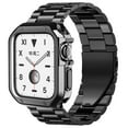 thumbnail image 1 of YuiYuKa Silicone Protector case+metal strap For apple watch band 45mm 44mm 42mm 41mm 40/38 stainless steel bracelet series 8 3 4 5 6 se 7 - black, 1 of 6