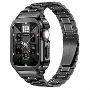 YuiYuKa Stainless Steel Bands and Case Compatible with Apple Watch Bands 44mm 40mm 41mm 45mm , Metal Band With Stainless Steel Case Bumper Shell Protector for iWatch Series 8 SE 7 4 5 6