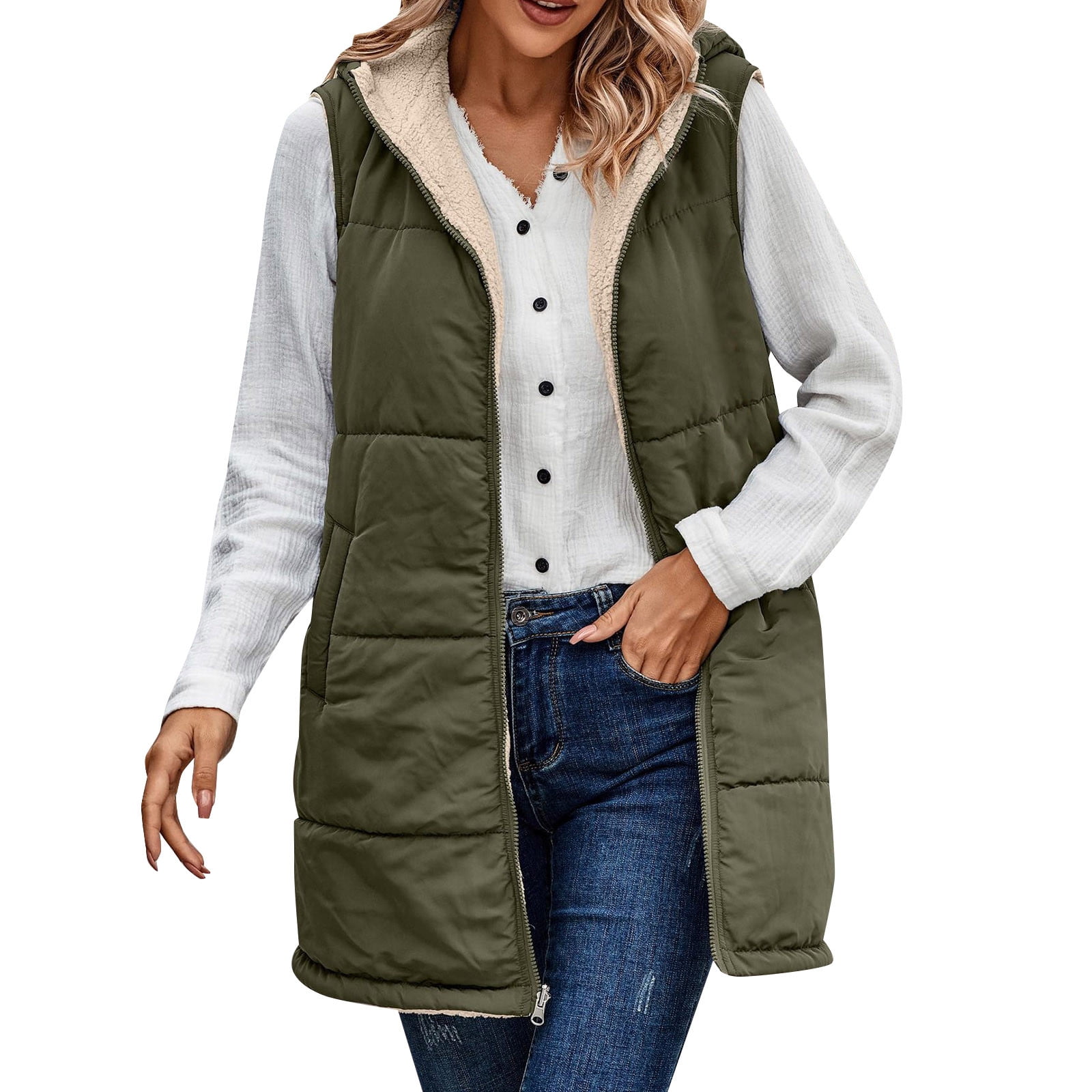 Yujem Jackets for Women Vest Tops 2023 Fall Reversible Vests Sleeveless