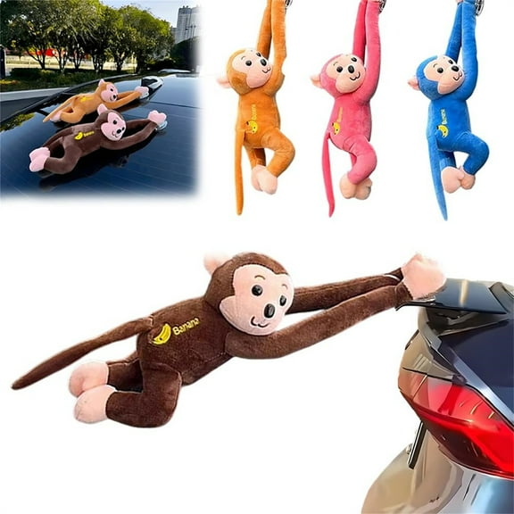 YujiCraft 18-inch Long Arm Monkey Plush Toy, Car Tail Hanging Wind-Braving Monkey, Suction Cup Accessory Decor,Brown
