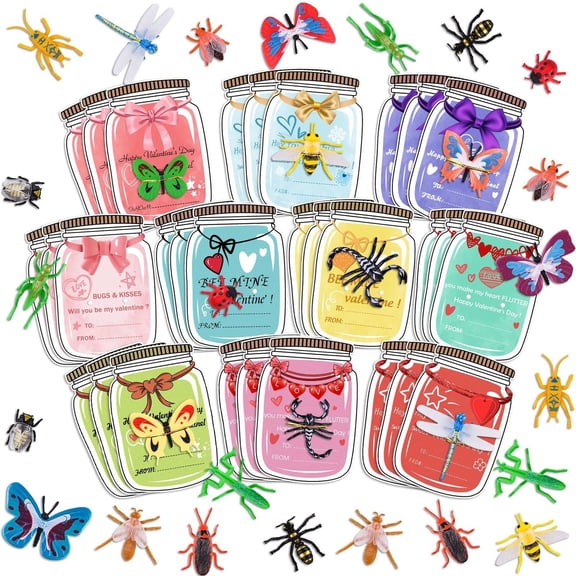 YujiCraft 30 Pack Kids Valentines Day Cards with Cute Love Toys, Fun Sayings Classroom Exchange Party Favors for Boys and Girls,A