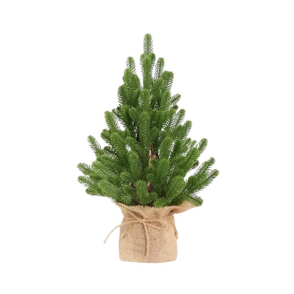 SugarBloom Artificial Christmas Garland, 11.81 Inch Christmas Tree Snow Flocked Artificial Xmas Tree with Linen Base, for Desktop Office Home Decor Festive Holiday Supplies,E