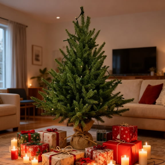 YujiCraft Artificial Christmas Garlands,24IN LED Norfolk Pine Christmas Tree for Front Door Indoor Living Room Decoration with Lights(No Pot No Batteries Included),