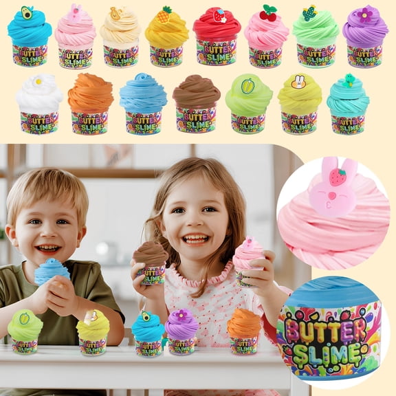 YujiCraft Butter Slime Kit, Super Soft and Non-Sticky DIY Slime Making Set, 3 Pack of 2.4oz Slime Jars with Random Accessories，Blue