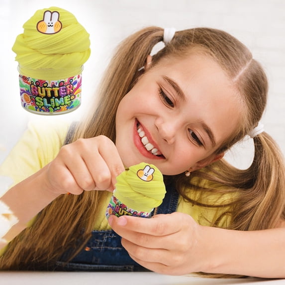 YujiCraft Butter Slime Kit, Super Soft and Non-Sticky DIY Slime Making Set, 3 Pack of 2.4oz Slime Jars with Random Accessories,Fluorescence Yellow