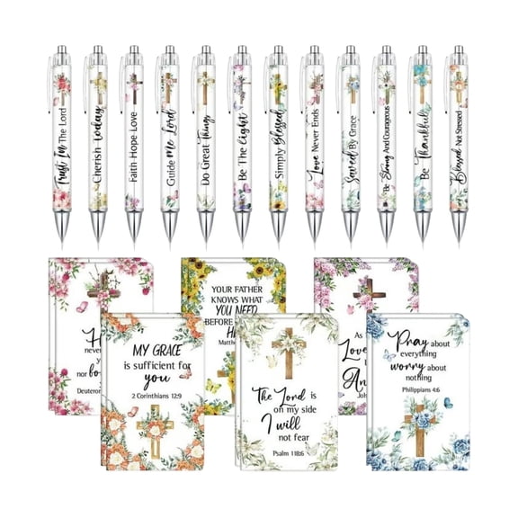 YujiCraft Christmas Bible Verse Pen and Notebook Gift Set, Religious Scripture Journal for Church,Six pens, six notebooks,A