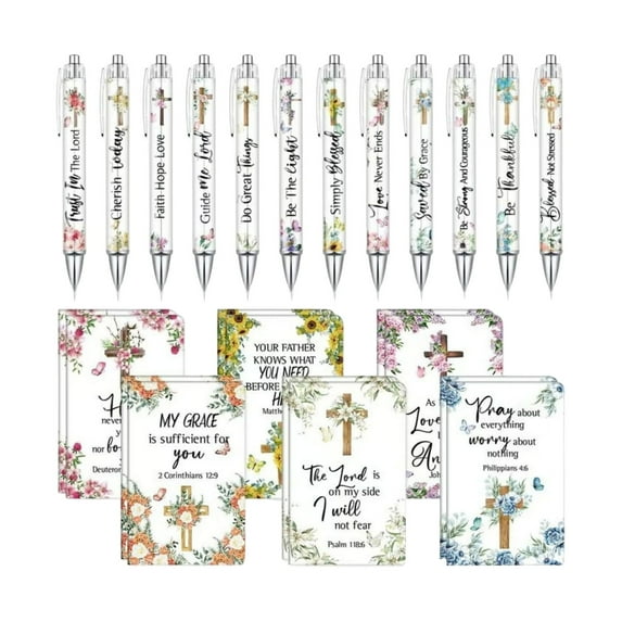 YujiCraft Christmas Bible Verse Pen and Notebook Gift Set, Religious Scripture Journal for Church,Six pens, six notebooks,A