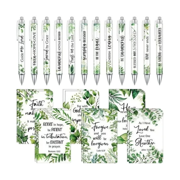 YujiCraft Christmas Bible Verse Pen and Notebook Gift Set, Religious Scripture Journal for Church,Six pens, six notebooks,E