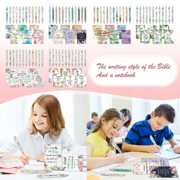 YujiCraft Christmas Bible Verse Pen and Notebook Gift Set, Religious Scripture Journal for Church,Six pens, six notebooks,F