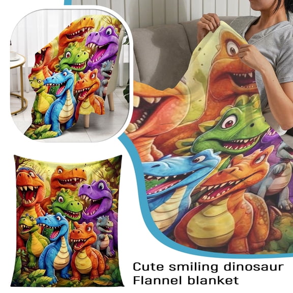 YujiCraft Cute Smiling Dinosaurs HD Digital Print Flannel, Lightweight Flannel Throw Blanket,27.5x39.3&nbsp;inch