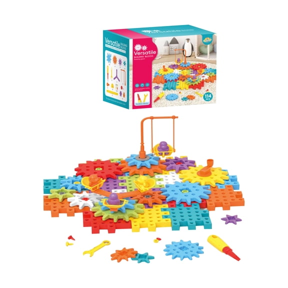 YujiCraft DIY Building Block Set 114Pcs, Educational Mechanical Gear Construction Toy, STEM Linkage Engineering Kit for Kids