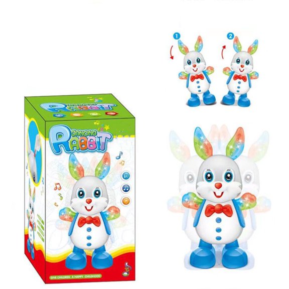YujiCraft Dancing Rabbit Toy, Musical Singing Animal with Swinging Lights, Interactive Electronic Plush for Kids Gift