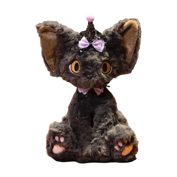 YujiCraft Devon Rex Black Cat Plush Toy Halloween Doll Gift Creative Decoration Stuffed Animal D