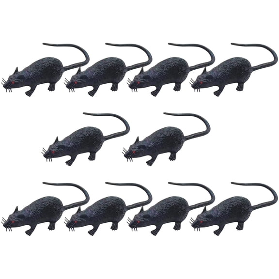 YujiCraft Halloween Fake Rats Decoration Props for Pranks Party Favor 10 Pack, Black