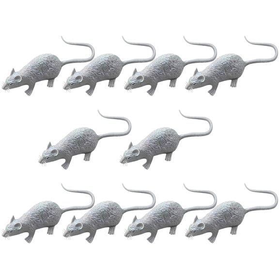 YujiCraft Halloween Fake Rats Decoration Props for Pranks Party Favor 10 Pack, Gray