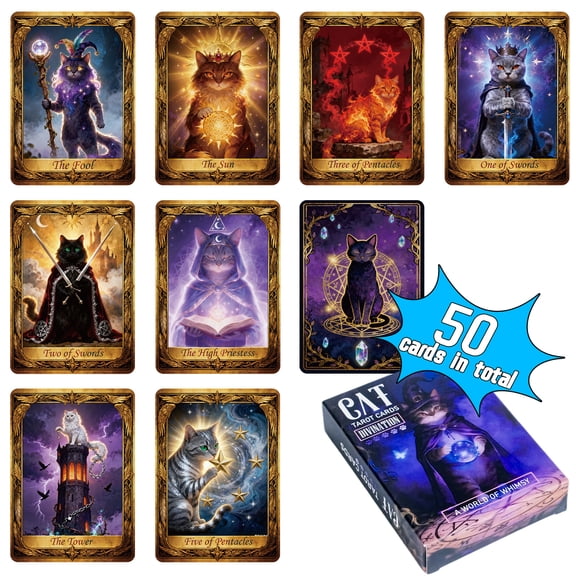 YujiCraft Imaginative Cat Themed Board Cards, Creative Feline Tabletop Game, Fun Party Interactive Card Game, 50PCS Fantasy Cat Cards