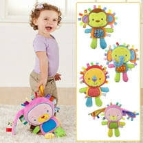 YujiCraft Kid Comfort Doll Cartoon Animal Tag Plush Toy with Built-in Rattle, Soft Sensory Soothing Gift,A