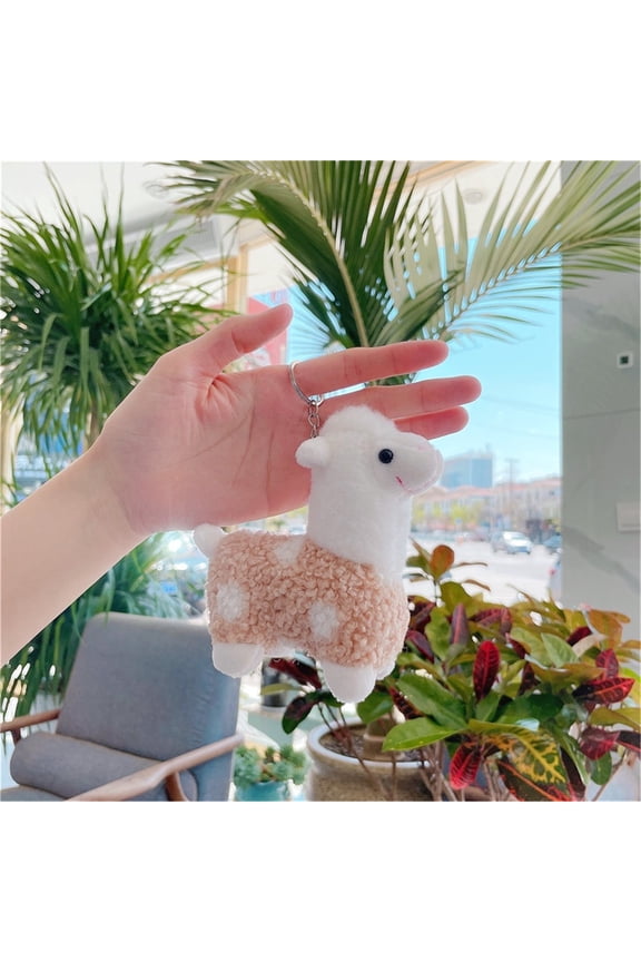 Llama Plush Keychain Pendant, Alpaca Stuffed Animal Keyring for Girls Boys Bag Charm,Khaki