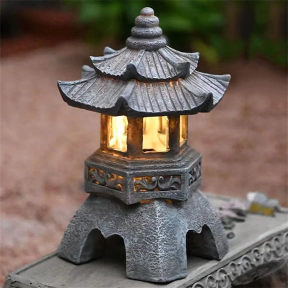 YujiCraft Oriental Solar Stone Pagoda Light Zen Garden Decor for Outdoor Courtyard Balcony Pathway,
