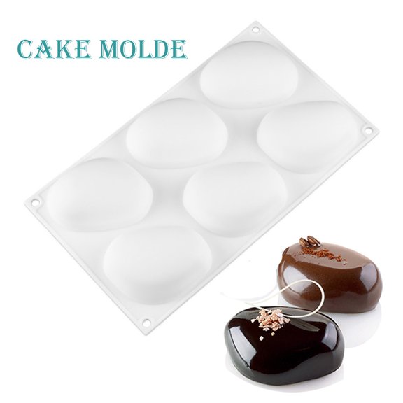 YujiCraft Oval Stone Shape Silicone Fondant Mold, Non-Stick Mousse Cake Baking Tool, Reusable Baking Mold for Desserts,white