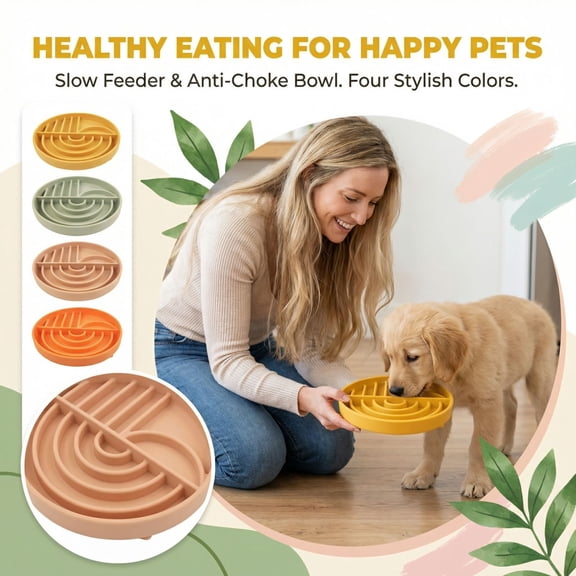 YujiCraft Pet Bowls - Slow Feeder Dog Bowls with Suction Cups, Non-Slip Pet Food Dish Prevents Choking & Spilling, Durable Feeder for Cats and Dogs,Ginger