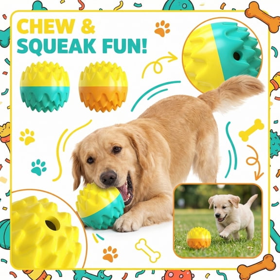 YujiCraft Pet Toys - Indestructible Dog Chew Ball for Aggressive Chewers, Teeth Cleaning Grinding Toy with Squeaker, Keeps Dogs Busy, Durable Dog Balls & Tough Toys,Cyan