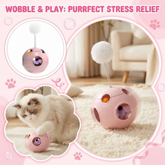 YujiCraft Pet Toys - Interactive Cat Toys Football Rotation Bubble Land Cube, Stress Relief Puzzle Toy for Indoor Cats, Keeps Cats Engaged & Entertained,Pink