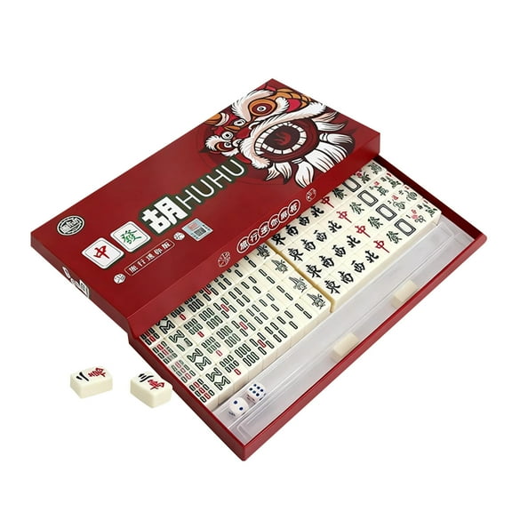 YujiCraft Portable Mahjong Set, 144 Chinese Traditional Dominoes, Travel Board Game for Family, Home Table Games, Compact Travel Set