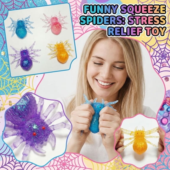 YujiCraft Squishy Fidget for Decompression - Spider Shape Stress Relief Toy, Slow Rising Pinch Toy, Random Color, 1pc for Adult