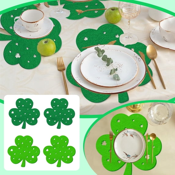 YujiCraft St. Patrick's Day Mat - Hollow Cut Felt Shamrock Placemat for Table Decor, Lucky Clover Table Ornament, Festive St. Patrick’s Day Home & Kitchen Dining Decorations