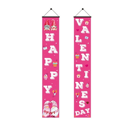YujiCraft Valentine's Day Door Banner "Happy Valentine's Day", Hanging Flag Decor, Couplet Style Holiday Decoration for Home, Party,E