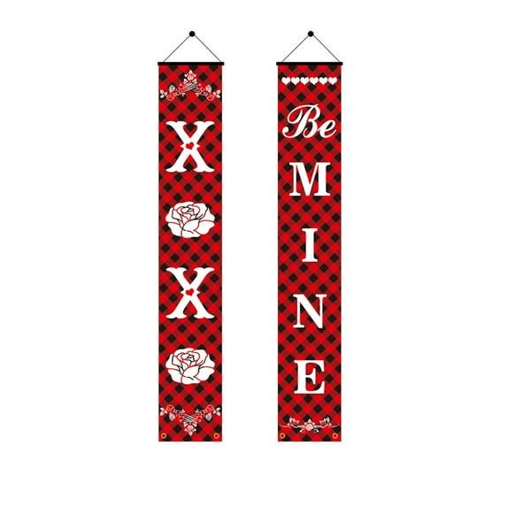 YujiCraft Valentine's Day Door Banner "Happy Valentine's Day", Hanging Flag Decor, Couplet Style Holiday Decoration for Home, Party,F